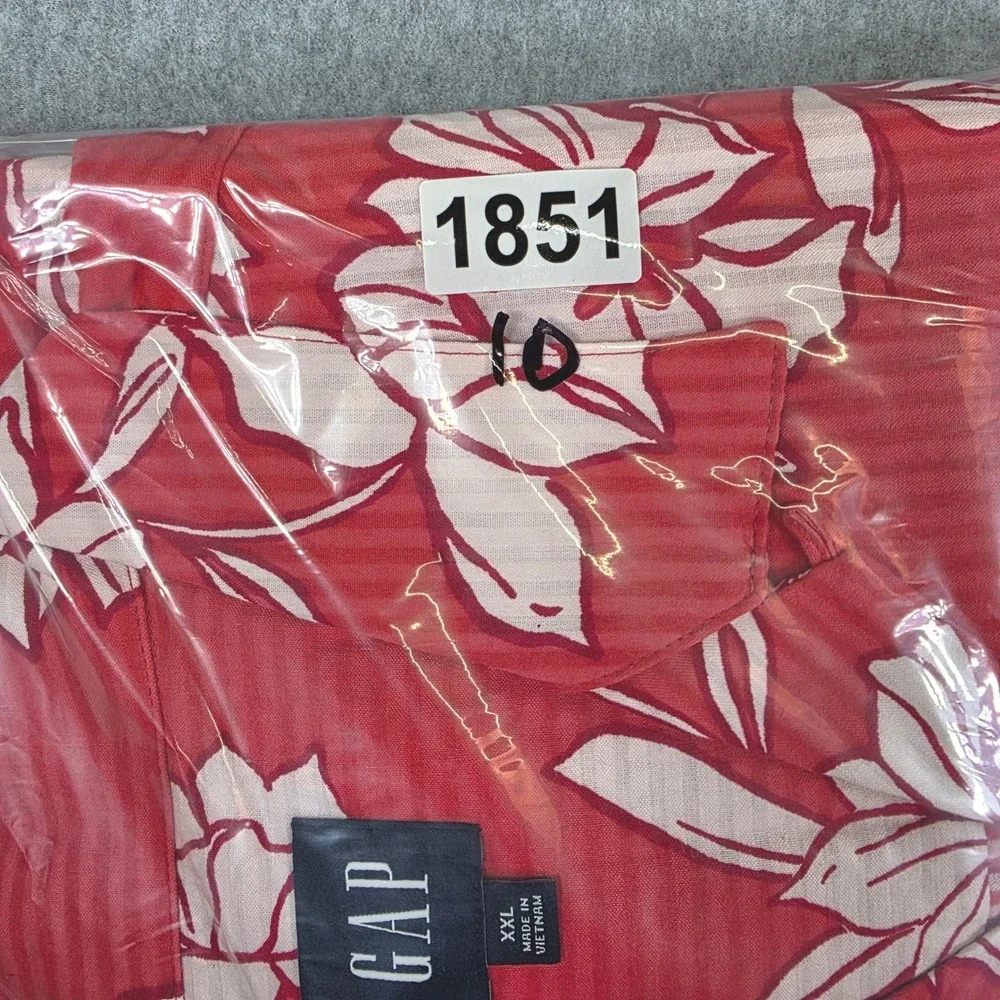 GAP Hawaiian Floral Print Button-Up Shirt Men's‎ XXL Red Short Sleeve Tropical